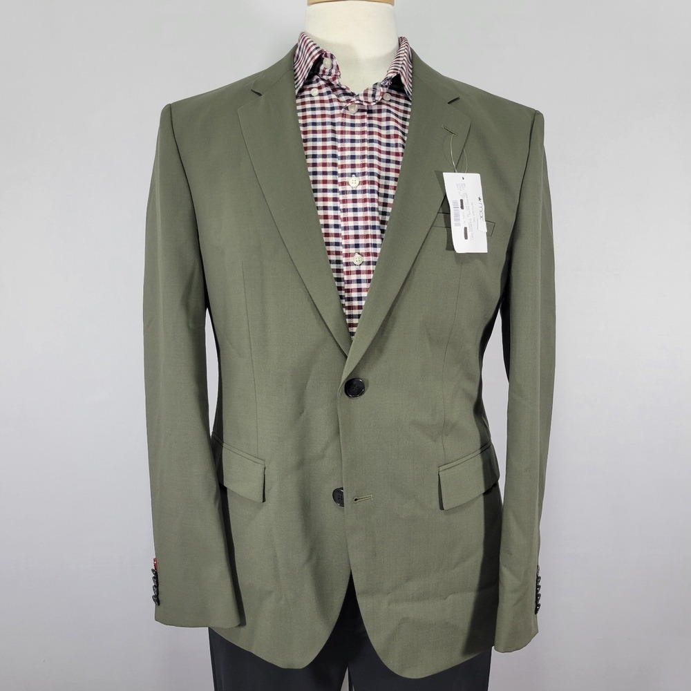 HUGO BOSS Men's Sport Coat Blazer Two Button Olive Wool Blend Super Flex 40R US - Picture 1 of 16